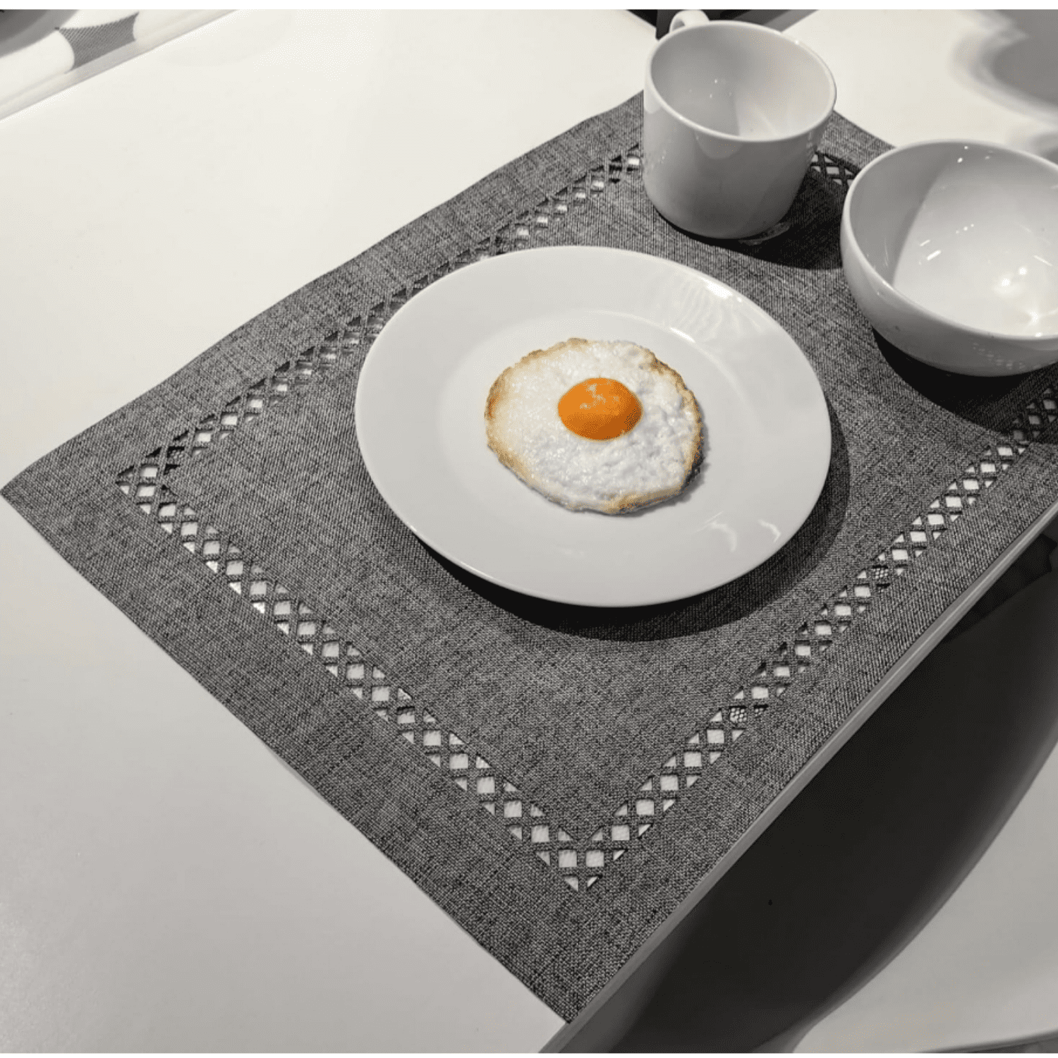 Placemats Set of 4 for Dining Table with Hollow Edge Design- Table Mats 12x 18 Inch, Cloth Place mats Mac (Grey 4pcs)