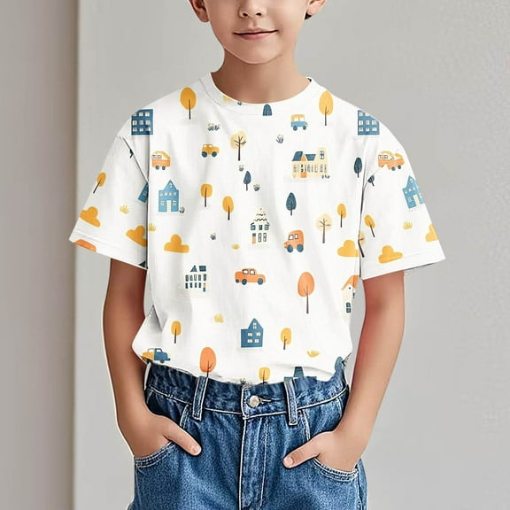 DAETIROS Boys Fashion T Shirt, Cute Soft Casual Comfy Short Sleeve Crew Neck Boys Summer Top Yellow Size 10M-10