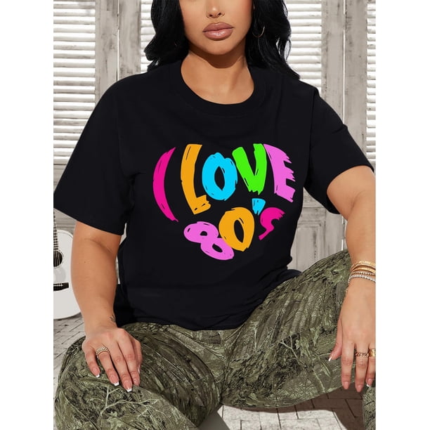Camisetas con diseño gráfico para mujer, playera corta, clásico, estética, ropa de verano de los 90Colorful Letter Print Round Neck Sports T-shirt, Short Sleeve Running Casual Tops, Women's Activew