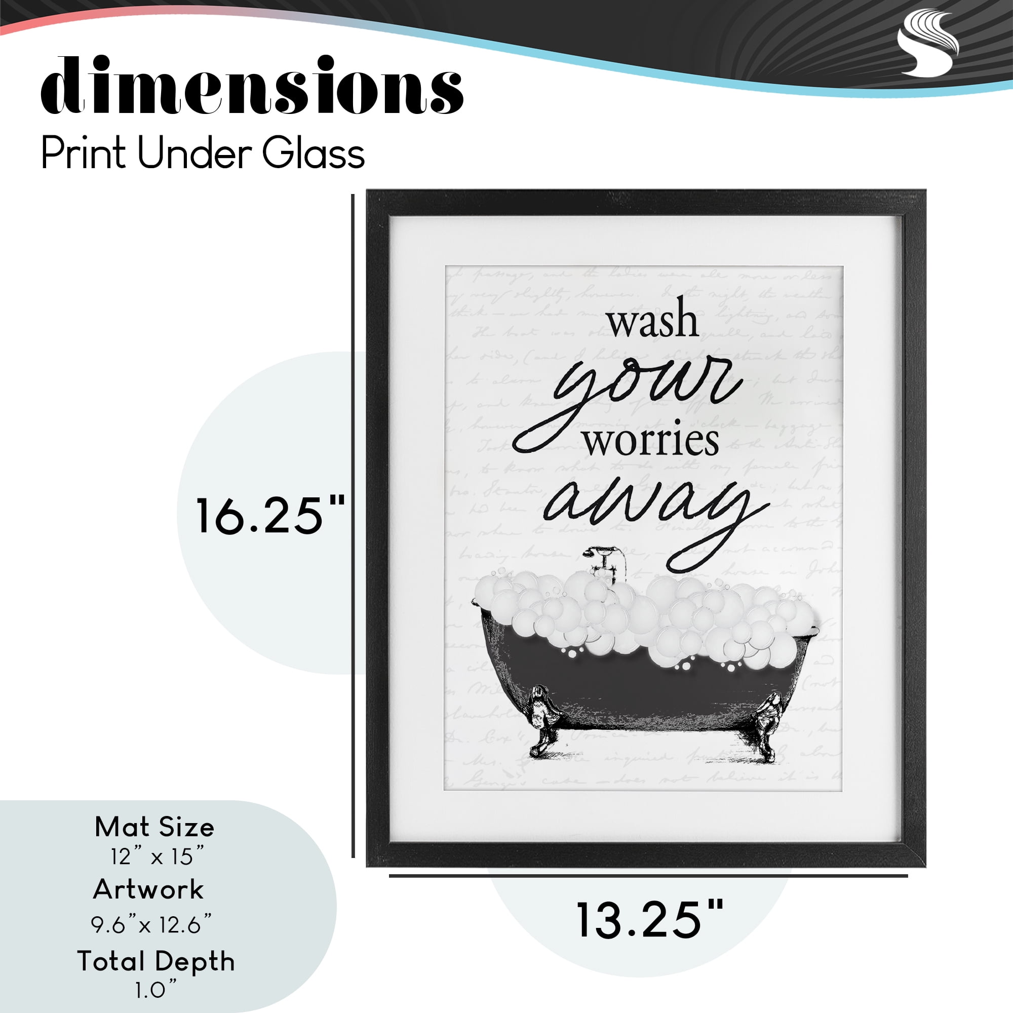Bubble Bath Wash Worries Black Framed Print Under Glass, design by Lettered and Lined