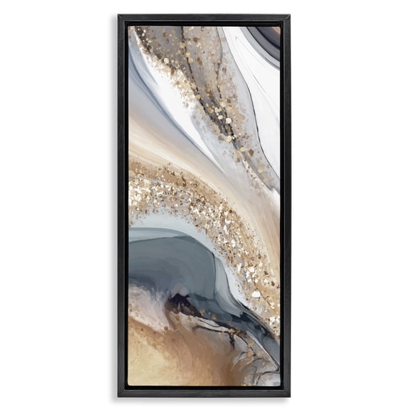 Stupell Industries Art Deco Glam & Grey Waves Black Floating Frame Canvas Art, 11 x 25, by Kim Allen