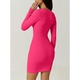 thumbnail image 6 of Women Bodycon Dress, Long Sleeve Square Neck Solid Color Slim Fit Fall Mini Dress Clubwear, 6 of 7