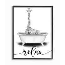 Stupell Industries Giraffe Bathroom Sketch Bath Relaxation Animal Design Framed Wall Art Design by Rachel Nieman, 16" x 20", Black Framed