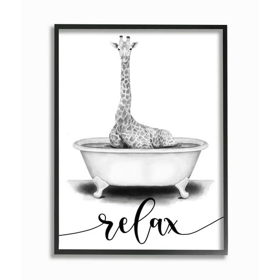 Stupell Industries Giraffe Bathroom Sketch Bath Relaxation Animal Design Framed Wall Art Design by Rachel Nieman, 16" x 20", Black Framed