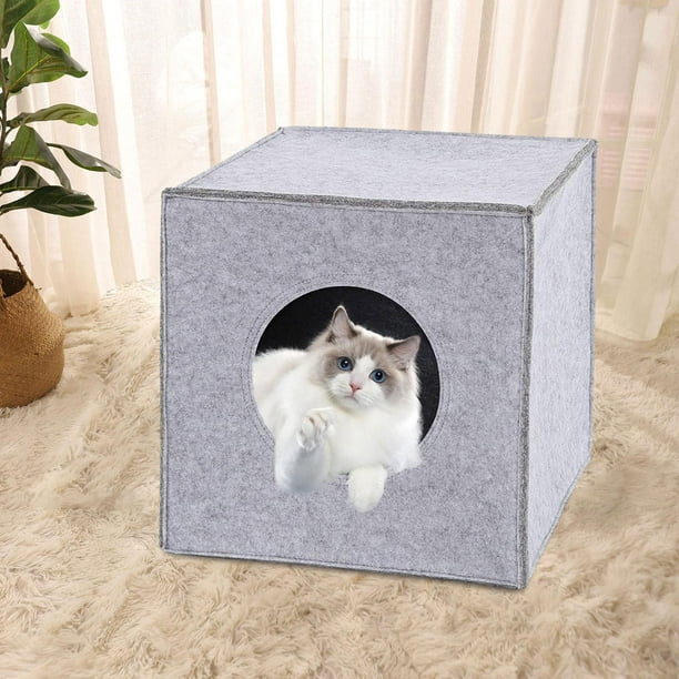 Cueva de fieltro para gatos, caseta escondite para otoño e invierno, acogedora casa plegable para gatos, nido para gatos, cachorros, Chihuahua, , gris