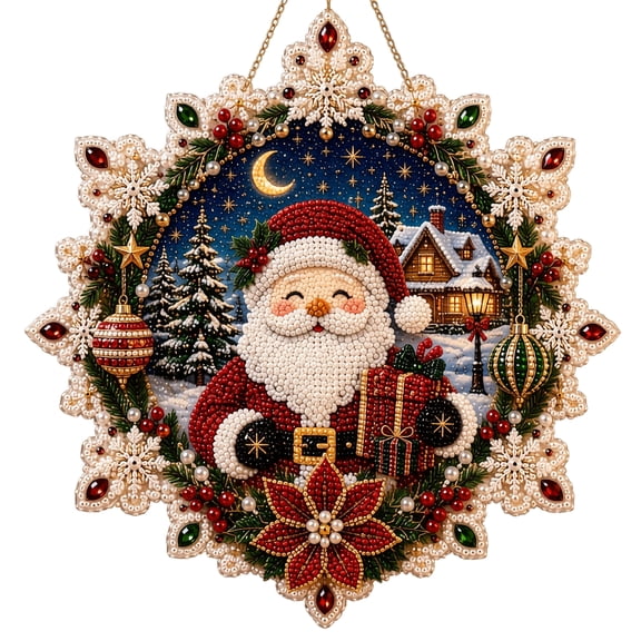 Christmas Pearl Diamond Painting Kit DIY Hanging Ornament for Adults with Santa Design Home Decoration Complete Craft Set Relaxing Experience Joyful Gift Beautiful Enriching Wonderful