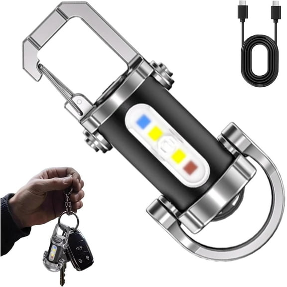 nuyezo Portable Rechargeable Bright Keychain,Rechargeable Type-C USB LED Light,Mini Keychain Flashlight,Multiple Lighting Modes Power Bank Function for Rescue Camping Hiking