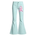 thumbnail image 3 of Tfken Child Soft Comfy Pants School Daily Wear Flare Denim Pants Girls With Pockets Stretch Fashion Graphic Print Kids Classic Clothes Size 9-10 Years Blue, 3 of 5