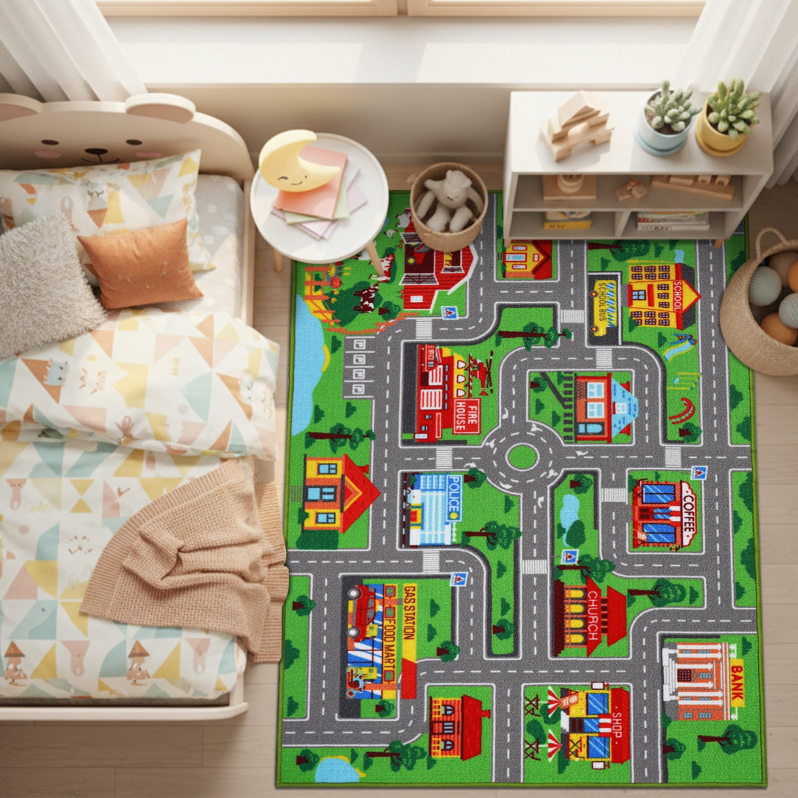 Kids Carpet Playmat Rug 59"x39.4", City Road Map Car Play Mat for Bedroom Playroom