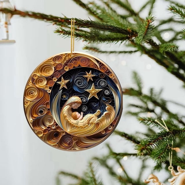 Xihbxyly Despacho de Almacén Colgante Navideño Misterioso Azul Marino y Dorado Acrílico Navideño