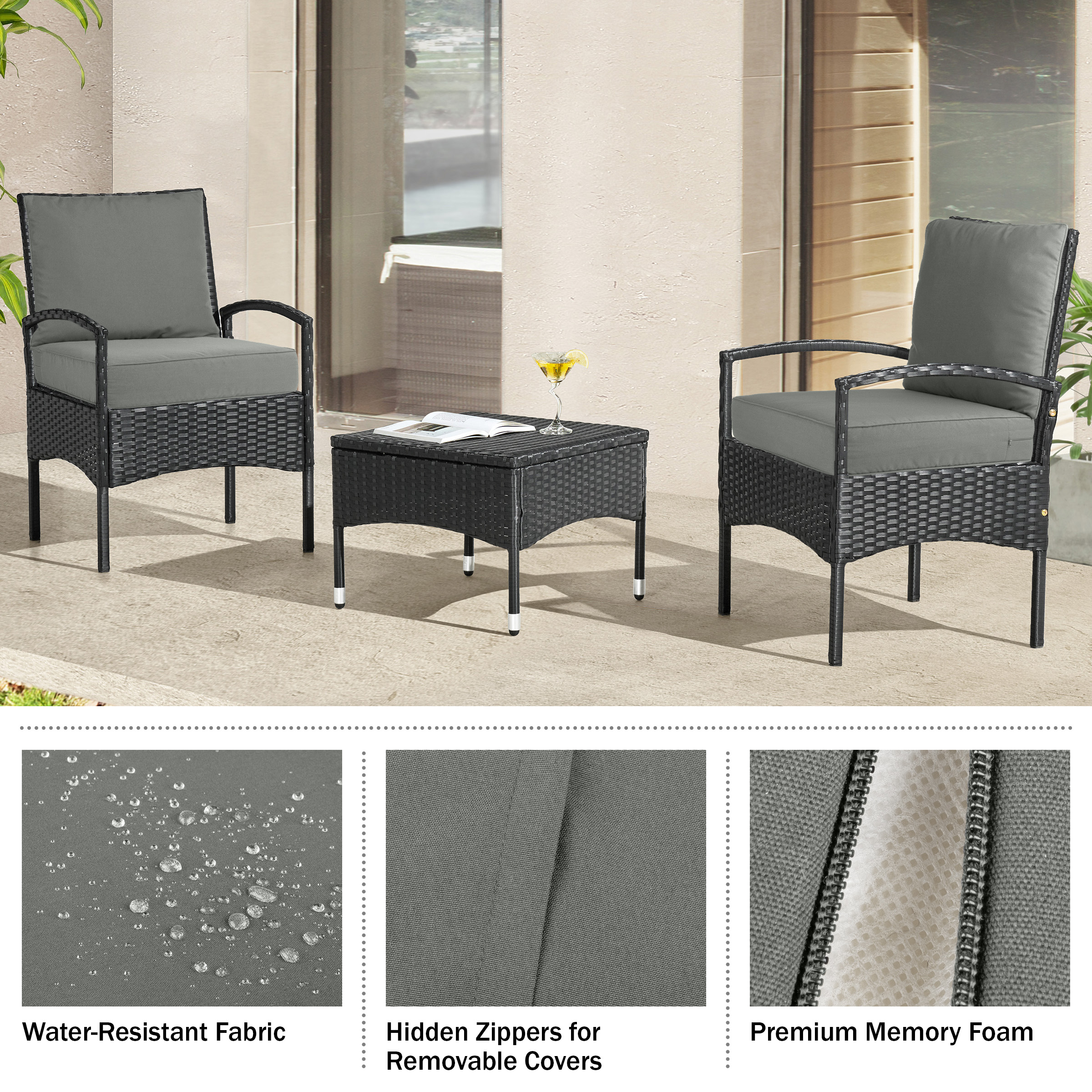 Lavish Home 24x24 Outdoor Patio Chair Cushion with Sun and Water-Resistant Removable Cover (Gray)