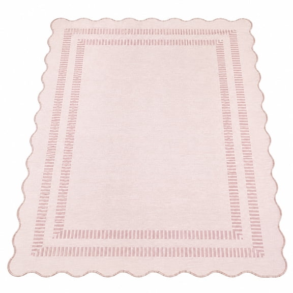 5 x 7 Pink Washable Area Rug, Soft Ultra-Thin Low-Pile Rug with Non-Slip Backing and Scalloped Edge for Bedroom Nursery Living Room Dorm