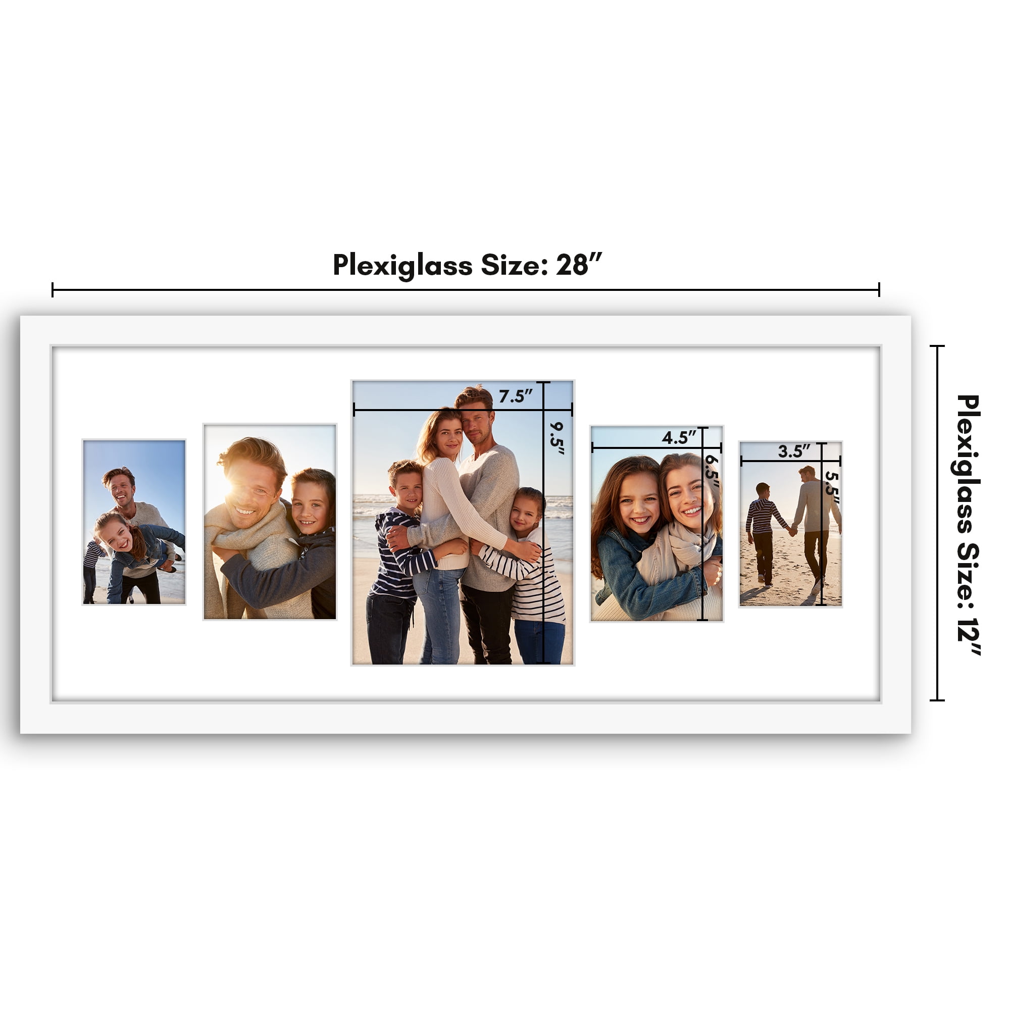 Americanflat 12x28 Picture Frame with Polished Plexiglass Collage Multi Frames Fit One Two Photos - White