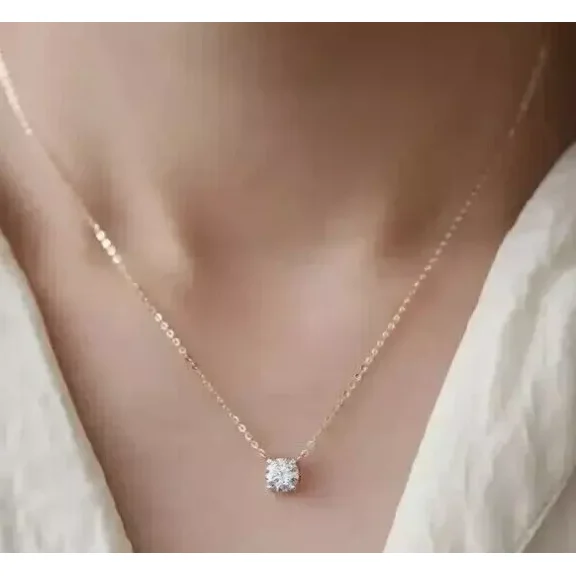 1 Ct Round Cut Simulated Gemstone Pendant Necklace, 14K Yellow Gold Plated 925 Sterling Silver, Classic Chain Jewelry for Women