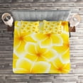 thumbnail image 2 of Ambesonne Yellow Quilted Coverlet 3 Pcs, Plumeria Flower Blossoms, Queen Size, Yellow and White, 2 of 2
