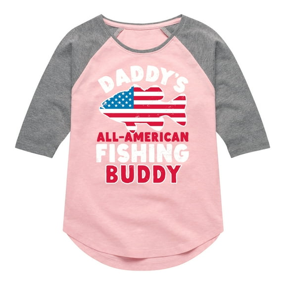 Instant Message - Celebrate Family - Daddy's All American Fishing Buddy - Toddler & Youth Girls Raglan Graphic T-Shirt