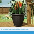 thumbnail image 2 of Suncast Willow 18 Inch Diameter Resin Decorative Wicker Patio Planter Pot, Java, 2 of 9