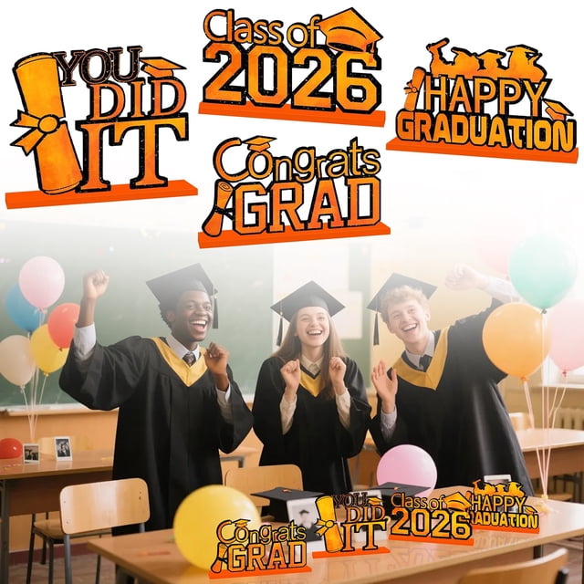 4 Pack Orange 2026 Graduation Wooden Table Centerpiece – 20x17cm Graduation Party Scene Decoration Props, Class of 2026 Graduation Table Decorations, Tabletop Tray Decor for Congrats Grad