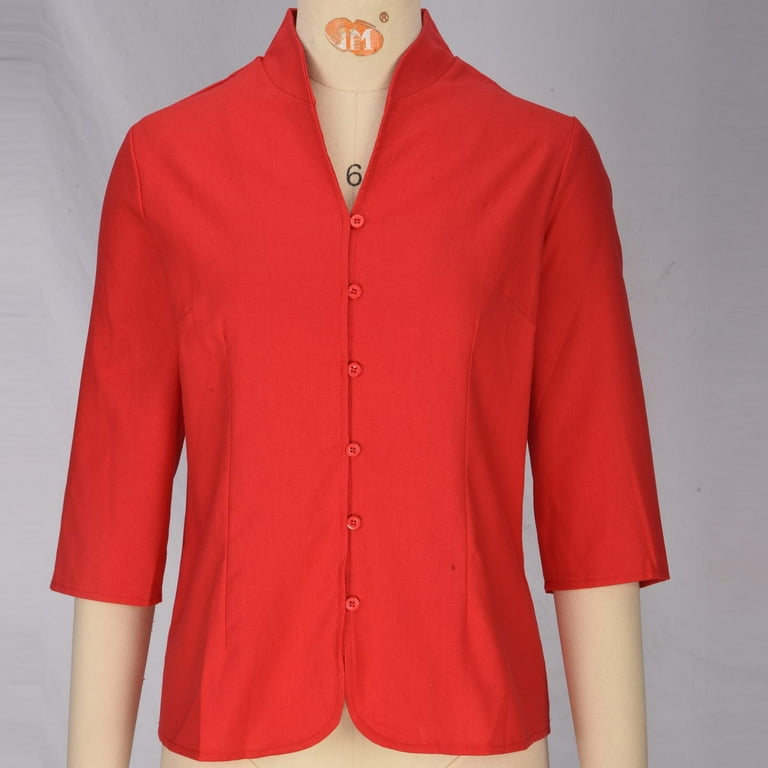 Women's Linen Shirts Retro Mandarin Collar Chinese Frog Button 3/4