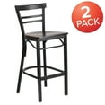 thumbnail image 3 of Flash Furniture 2 Pk. HERCULES Series Black Two-Slat Ladder Back Metal Restaurant Barstool - Walnut Wood Seat, 3 of 8