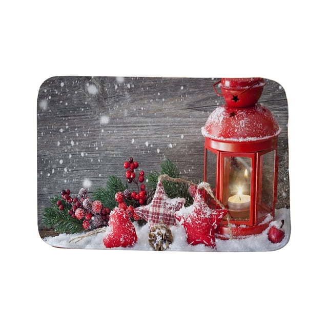 Christmas Bathroom Rug 31 in x 20 in, Flannel Non-Slip Bath Mat with Holiday Santa Tree Pattern, Machine Washable