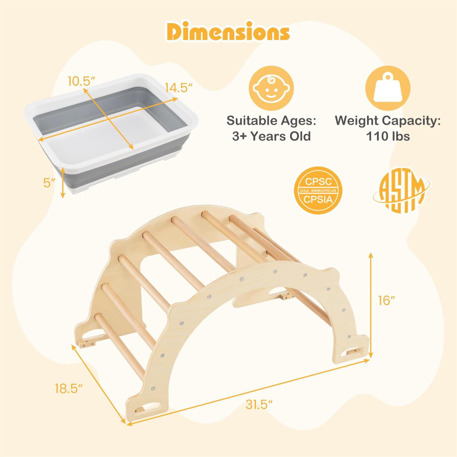 Demi Bonn Brown 8-in-1 Climbing Arch Sensory Table, Anti-Tip Design, Collapsible Storage Bin