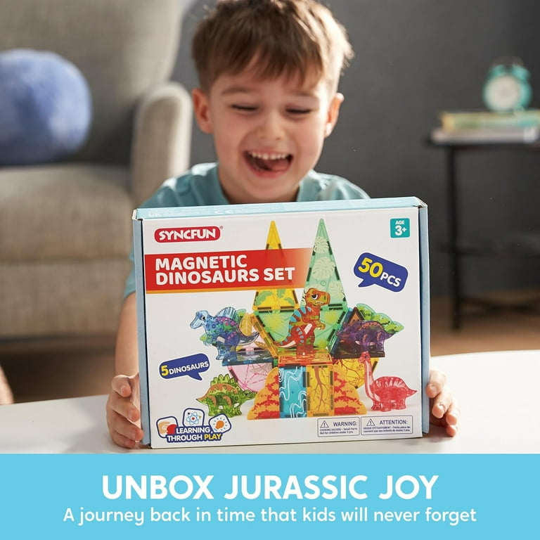 Joyfy 50PCS Dinosaur Magnetic STEM Building Tiles Set for Kids