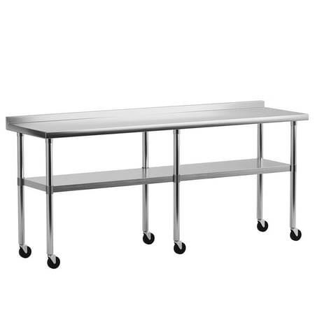 

Stainless Steel Work Table with Shelf & Castor Wheels Kitchen 2 Tiers Working Table