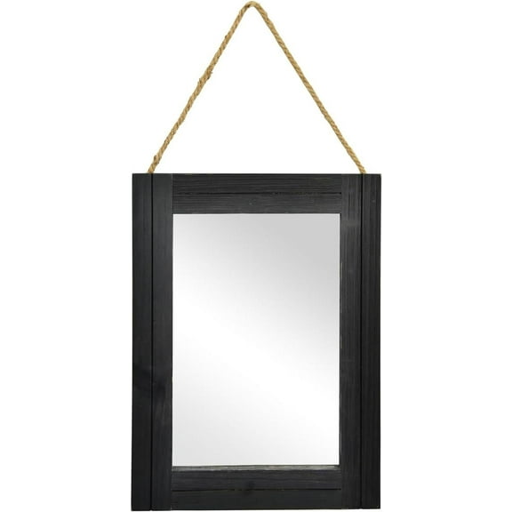 Arikago 12 x 16 in Wall Decorative Mirror, Rustic Wood Frame Rectangular Mirror with Hanging Rope for Entryway, Bedroom, Guest Bathroom, Living Room, Bedroom, Black