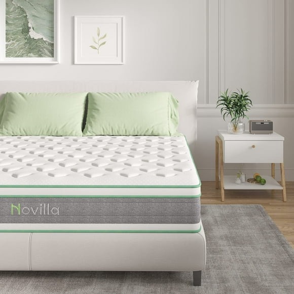Novilla Twin XL Mattress 12 Inch Hybrid Mattress in a box, Innerspring Mattress with Gel memory foam for a Cool Sleep, Pressure Relief, Medium Firm Mattress with Pillow Top, Groove