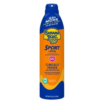 Banana Boat Sport Ultra Family Size Sunscreen Spray 9.5 Oz, 50 SPF, Water Resistant Sunblock (80 Minutes), Superior Endurance VS Sweat And Water