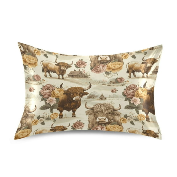Ryvnso Satin Pillowcase Highland Cattle Flower-w1 Pillow Cases Standard Size 26x20in