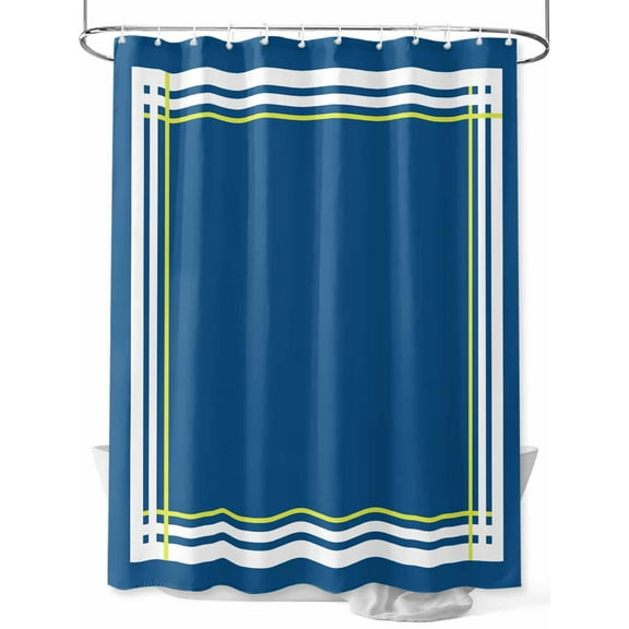 Fsddascl Navy Blue Line Shower Curtain Set - 72" x 78" Washable Bathtub Curtain with 12 Hooks, Farmhouse Simple Blue Striped Waterproof Fabric Stall Shower Curtains for Bathroom/Bathtub Décor