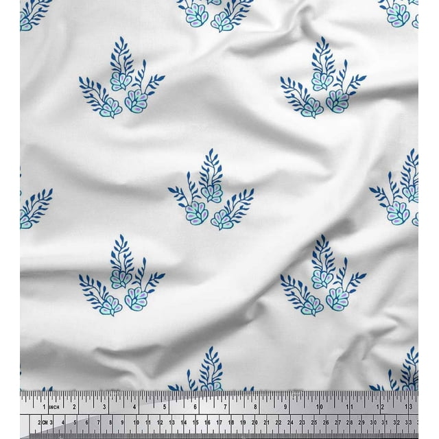 Soimoi Poly Georgette Fabric Leaves & Floral Block Print Fabric by Yard 52 Inch Wide