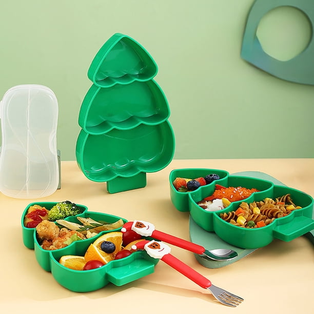 Bandeja de comida para árbol de Navidad | Bandeja de compartimentos | Seguro para microondas y congelador | Plástico de grado alimenticio | Secciones divididas | Verde | Para aperitivos, comidas