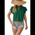 thumbnail image 3 of Blusa de Verano 2025 para Mujer, con Cuello en V, Volantes, Corta, Lunares, Holgada, Estilo Túnica, Verde Oscuro, Talla M, 3 of 6