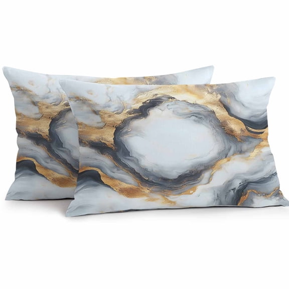 Abstract Impressionist Outdoor Pillow Covers Pack of 2 Gary Gold Marble Texture Waterproof Throw Pillow Covers Decorative Cushion Cases for Patio Garden Tent Balcony Couch 20x12 inch
