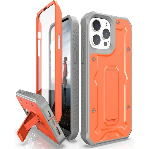 CaseBorne ArmadilloTek V Case for [iPhone 13 Pro Max] with Built-in Screen Protector & Kickstand Full-Body Multi-Layer Rugged - Orange