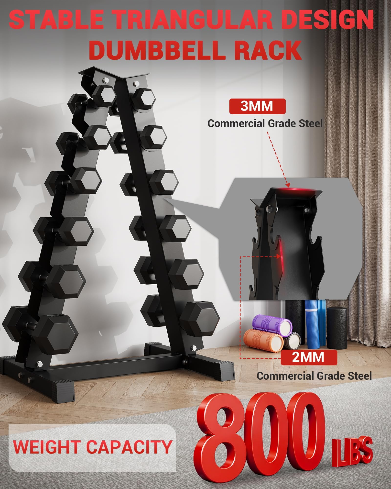 GARVEE 6 Tier Dumbbell Rack Stand Only,Heavy Duty Steel Weight Rack for Home Gym,800Lbs Weight Capacity