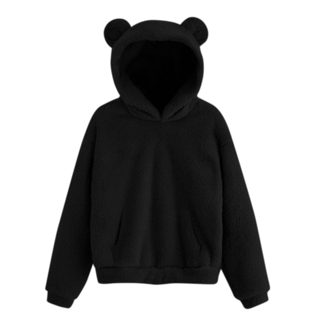 MHFRRA Sudadera con Capucha y Orejas de Oso para Mujer y Hombre, Cálida y Acogedora, para Adultos Negro