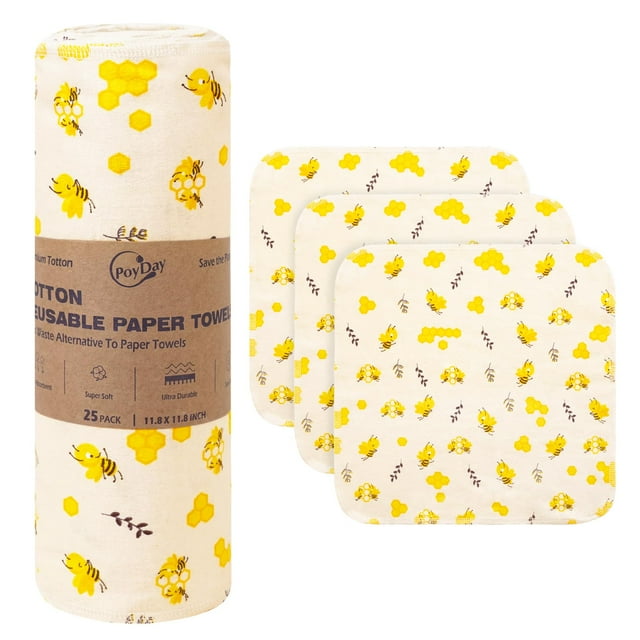 Toallas de papel reutilizables Poyday, rollo lavable, 25 unidades, algodón