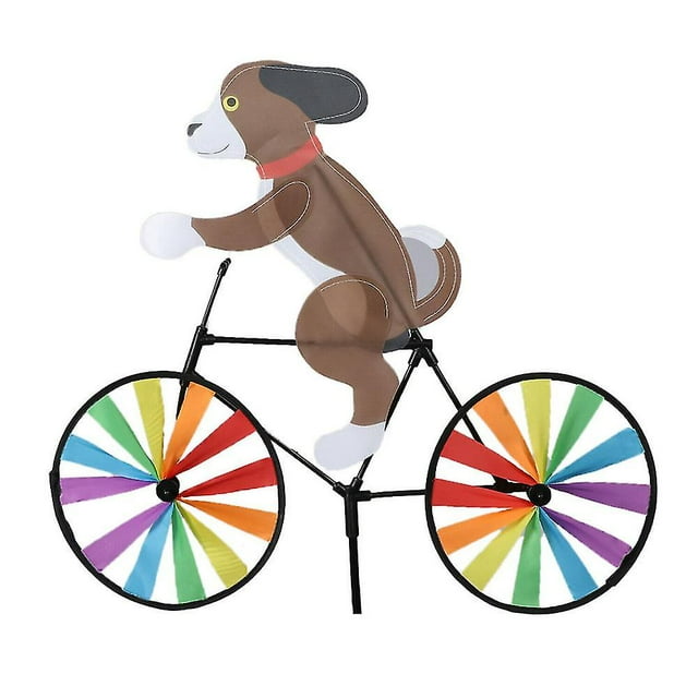 Molino de viento para jardín, bicicleta para gatos y perros, rueda de arcoíris, juguete para exteriores para niños (Cafetería para perros)