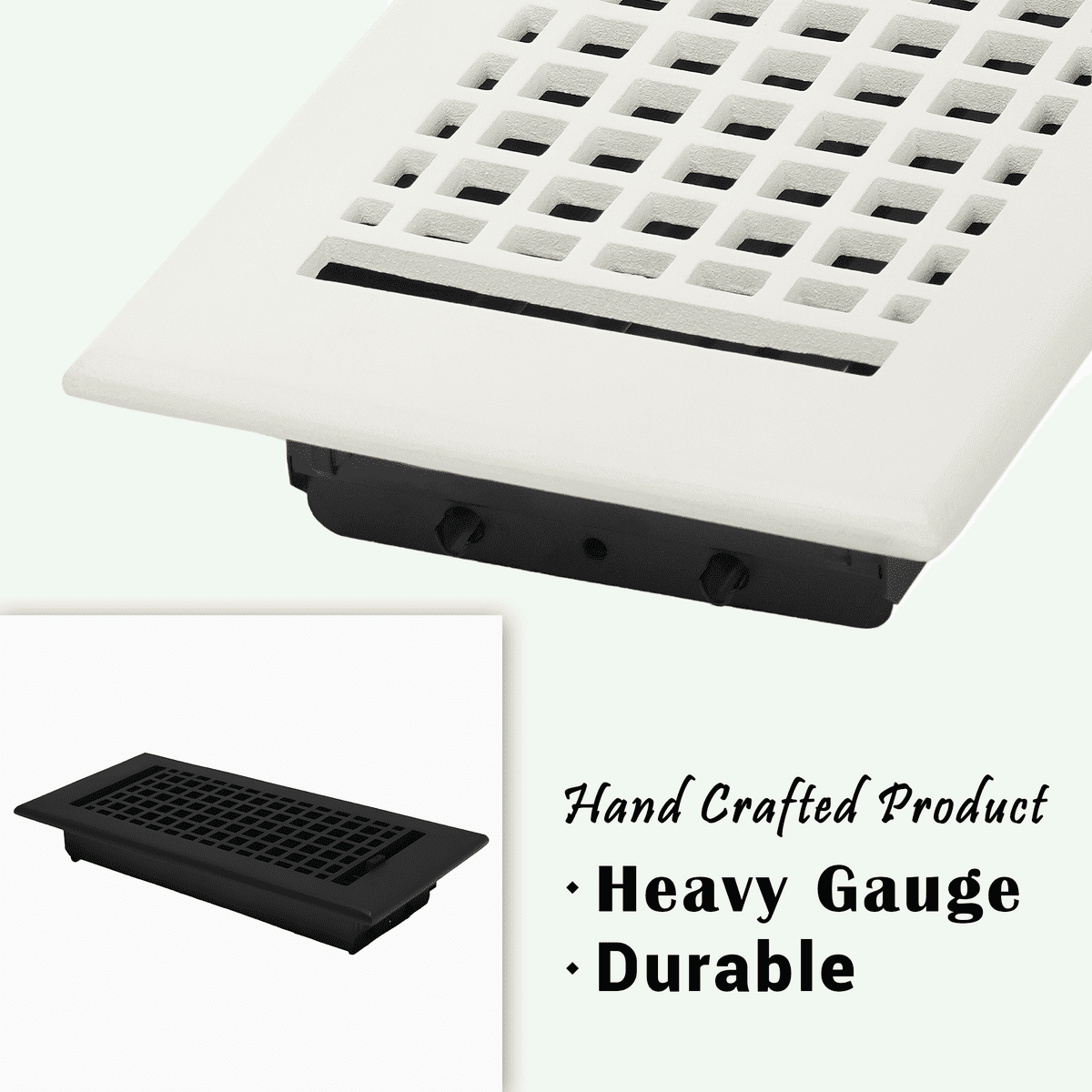 SET OF 5 Mosaic Air Supply Vent 4"x10" Duct Opening (Overall 5-1/2"x 11-3/4") Heavy Gauge Solid Cast Register || Powder Coated White with holes