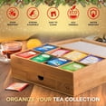 thumbnail image 3 of Premium Bamboo Tea Box Organizer - Wood Tea Chest with Slide-Out Drawer & Acrylic Window, Magnet Lid Keeps Teabag Fresh - Countertop & Cabinet Storage Organization (Teabags Not Included), 3 of 8