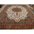 thumbnail image 2 of AHMEDANI Rectangle Area Rug Hot Ivory Medallion Kasha Traditional Wool Silk Hand Knotted Carpet (9 x 6)', 2 of 7