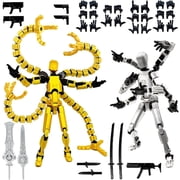 T13 3D Action Figure Set (Assembly Completed) 2 Pcs, 3D Printed Multi-Jointed, Titan 13 Action Figures, Multi-Articular Lucky Mobile Robot Nova,Desktop Decorations for Game Lovers Toys (Sliver Gold)