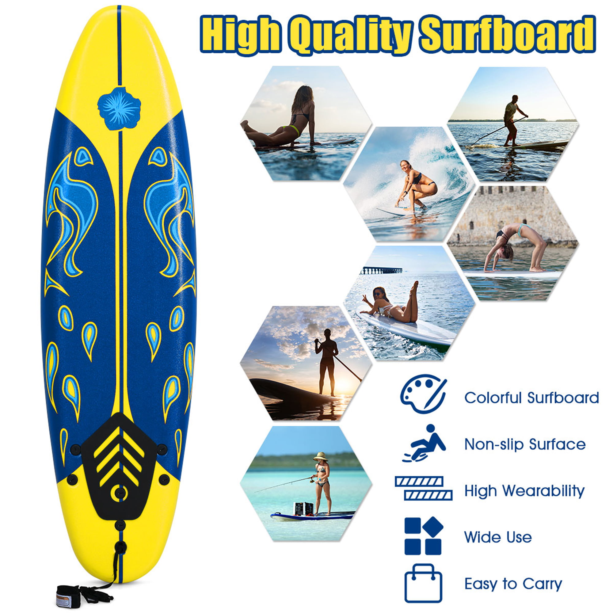 Waterside Bodyboard Surfboard Snowboard Funboard 120cm mit Handschlaufe Leash 
