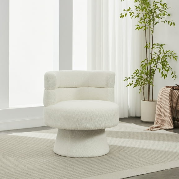 Christopher Knight Home Contemporary 360° Swivel Barrel Accent Chair with Cream White Boucle Upholstery