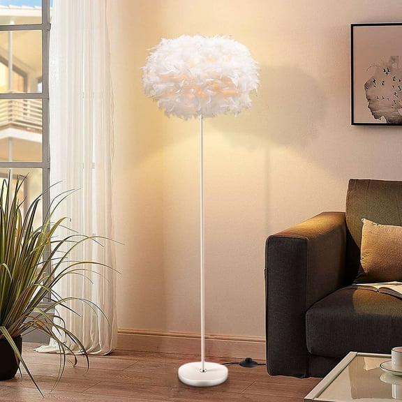 ELINKUME Floor Lamp Elegant Fashion White Modern Feather Floor Lamp