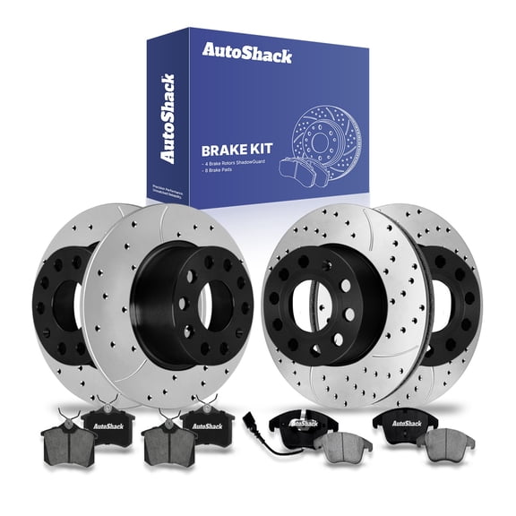 AutoShack Front & Rear Drilled & Slotted Brake Rotors Ceramic Brake Pads | Replacement for 2012-2018 VW Jetta 2011-2013 Audi A3 1.4L 1.8L 2.0L 2.5L FWD | E-Coated | 12-PC Brake Kit | ShadowGuard